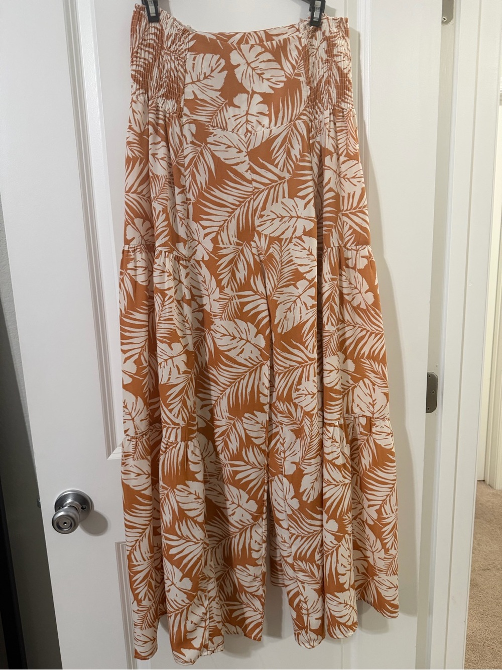 Women's Tan and White Tropical Print Pants and Tube Top
